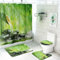 Lingquare 4 pièces Ensemble Vert Bambou Motif Tissu Rideaux de Douche Gouttes d'eau Pierres Zen Rideau de Salle de Bain Tapis antidérapants Rideaux de Bain Tapis Ensemble