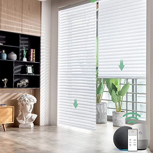 Yoolax Elektrisches Rolladen, Smart Shangri-la Rollo mit Motor und Fernbedienung, Alexa & Google Home Kompatibel, Sprachsteuerung, Licht-Filterung, Grob 85% Verdunkelung, Weiß