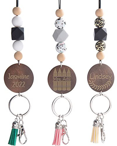 Cordon de perles personnalisé en silicone avec étiquette de nom personnalisée pour clés ou badge d'identité, cadeau pour enseignants, infirmières et femmes