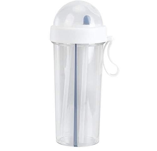 Dual Use Water Bottle, 600ml Double sided Water Bottle Straw Cup 2 in 1 Water Bottle with Straw and Lid Portable Water Bottle for Camping Travel(white)