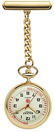 REGENT Damen Schwesternuhr Goldfarben 30 MM Quarz Grünes Leucht Zifferblatt Arabische Zahlen P-758