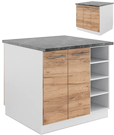 Vicco Isla de Cocina Fame-Line, Oro Potencia Roble/Blanco, 90 cm sin encimera