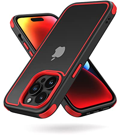 MobNano Ultra Hybrid Durchsichtig Hülle für iPhone 14 Pro Hülle Stoßfest Bumper Transparent Handyhülle Shockproof Fallschutz Silicone iPhone 14 Pro Case - Schwarz/Rot