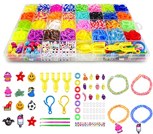Relota Loom Bänder Set, Loombänder Kasten Set mit 2500 stück Bunte Gummibänder, Gummiband für Armbänder Loom Bands mit Zubehör für Anfänger, Jungs Mädchen Kinder Basteln Selber Machen