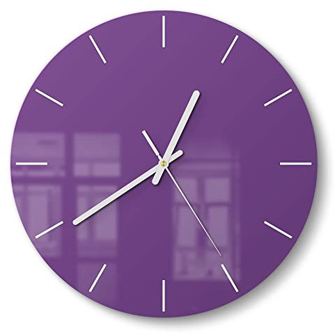 DEQORI Orologio in vetro | rotondo Ø 30 cm | tinta unita – viola | orologio da parete design silenzioso in vetro | orologio da parete per soggiorno e cucina | orologio moderno per la parete