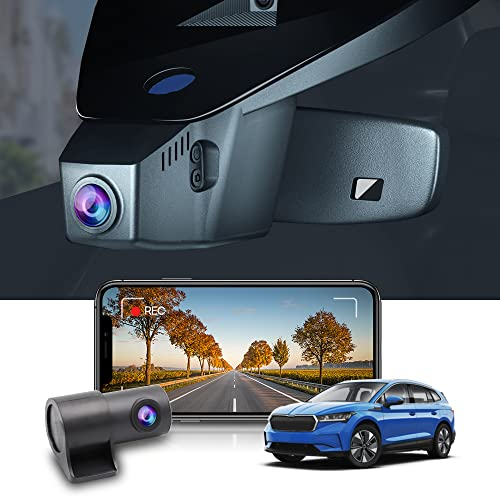 Fitcamx Dashcam Vorne Hinten Passend für Skoda Enyaq 2020-2025, OEM 2K 1440P+1080P Autokamera UHD Video WiFi, G-Sensor, Loop-Aufnahm, WDR Dashcam, Plug & Play, schwarz mit 64GB Karte