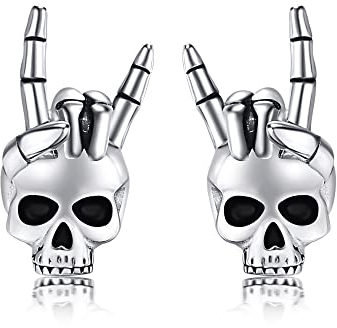 Totenkopf-Ohrringe 925er-Sterlingsilber Skelett-Hand-Ohrstecker Gotik Totenkopf-Schmuck Geschenke für Damen und Herren