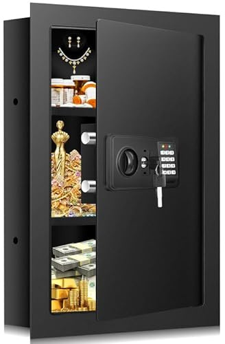 25.6 Tall Wall Safes Between the Studs Fireproof, Combination Lock Hidden Safe with Removable Shelf, Heavy Duty Fireproof in Wall Safe with Hidden Bottom Compartment for Documents Money Valuables