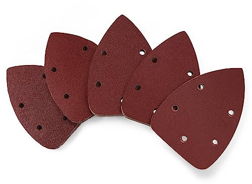 Jamiikury 150pcs Mouse Sander Sandpaper Assortment Kit, 5 Hole Detail Sander Sandpaper Palm Sander Paper Mouse Sanding Pads Hook and Loop Sanding Sheets - 40/80/120/180/240 Grit