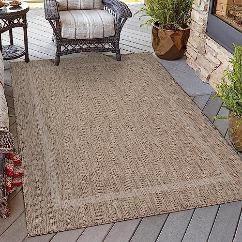 HomebyHome In & Outdoor Teppich Wetterfest Sisal Optik 200x300 (200 x 290 cm) Braun - Balkon Teppich Wasserfest, Waschbar, Flachgewebe - Ideal für Küche, Camping, Garten und Terrasse