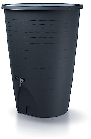 Peruno Regentonne 260 l | Ø72 x 97 cm | Inklusive Wasserhahn und Wasserauffangsystem | Gartentonne | Farbe Schwarz Modernes Design