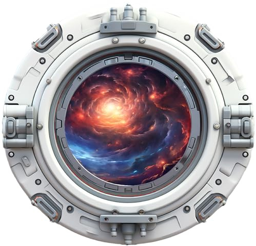 Wandtattoo Bullauge mit Universum Galaxy Space Fenster in andere Welt Portal Schiffsfenster Kinderzimmer Wandaufkleber (30x29cm Universum Galaxy Space)