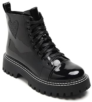 Charcoal Fashion Stivali da donna resistenti all'acqua lucido PU con lacci alti alla caviglia, Nero , 38 EU