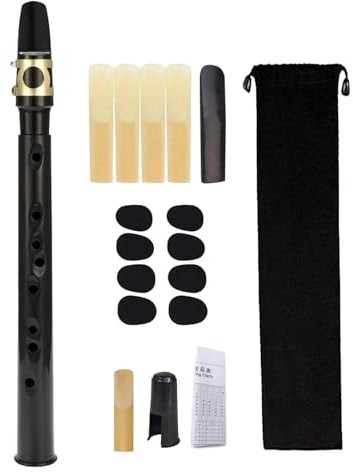 Perfeclan Mini-Taschensaxophon, Holzblasinstrument mit Mundstück, Rohrblättern, Tragetasche für Instrumentenspieler, Kinder, Anfänger, Amateure, Schwarz