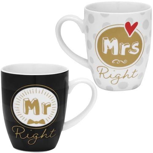 GRUSS & CO Tassen-Set mit Motiv Mr. und Mrs. Right | Geschenkset aus 2 Tassen mit Motivdruck, in Geschenk-Banderole verpackt | Geschenk zur Hochzeit, Hochzeitsdeko | 48651