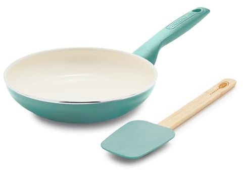 GreenPan Rio Healthy Ceramic Nonstick 8 Frying Pan Skillet and Silicone Spatula Set, Soft Grip Handle, Breaktfast Meal Set, PFAS-Free, Dishwasher Safe, Oven Safe, Turquoise