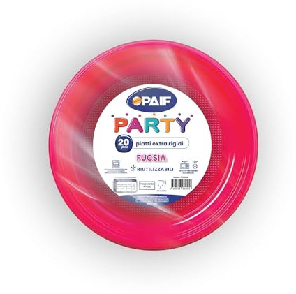 PAIF Party Piatti piani Riutilizzabili Plastica 100% Riciclabile 20 pz (FUCSIA)