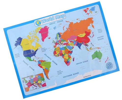 TEHAUX Weltkarte Für Kinder Lernposter Verschleißfestes Geographie Poster Für Kinderzimmer Geeignet Für Kindergarten Und Klassenzimmer Leuchtende Farben Zufälliger Stil
