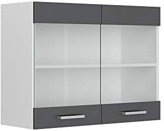 Vicco Hängeschrank R-Line, Anthrazit Hochglanz/Weiß, 80 cm mit Glastüren