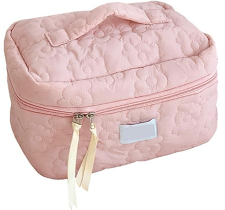 HJYDGJ Trousse de toilette matelassée pour femme avec motif floral en coton avec motif floral Grande capacité Trousse de maquillage matelassée avec motif floral, Rose, Trousse de toilette