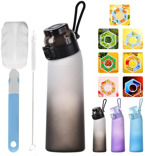 FIENZA 650ML Air Gourde Bouteille Avec 7 sul Saveur Air Pods, Tritan Bouteille Up d'eau Parfumée Sans BPA Avec Paille 0 Sucres et Tasse d'eau