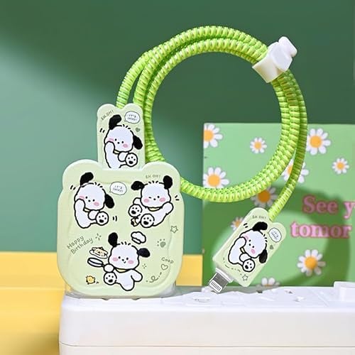 zougon 5 in 1 DIY 18W 20W Three Dog Protector Data Cable USB Charger Line Earphone Wire Saver Organizer Compatible with iPhone 11 12 13 14 15 Pro Max (Green Three Dog)