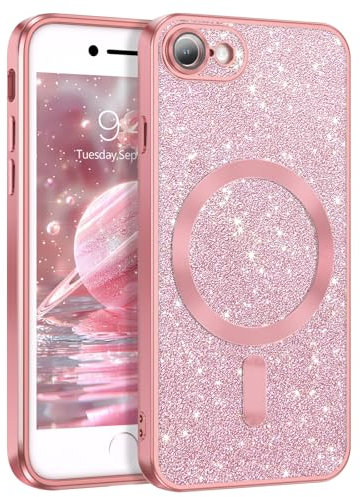 BENTOBEN Magnetische Schutzhülle für iPhone X, iPhone XS, kompatibel mit Magsafe, kabelloses Laden, ultradünn, glänzend, Silikon, kratzfest, stoßfest, Rosa