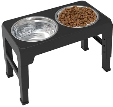 LearnLyrics Soporte ajustable para cuencos para perros, juego de platos elevados para perros, cuencos elevados de comida para mascotas, cuenco de alimentación ajustable para mascotas, soporte elevado