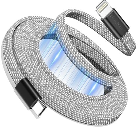 Magtame Magnetic USB C to Lightning Cable Coiled, 3.3FT MFi Certified iPhone Charger Cable Fast Charging PD 3.0, Flat Retractable Cord Braided Compatible with iPhone 14 13 12 11 Pro Max XR XS X