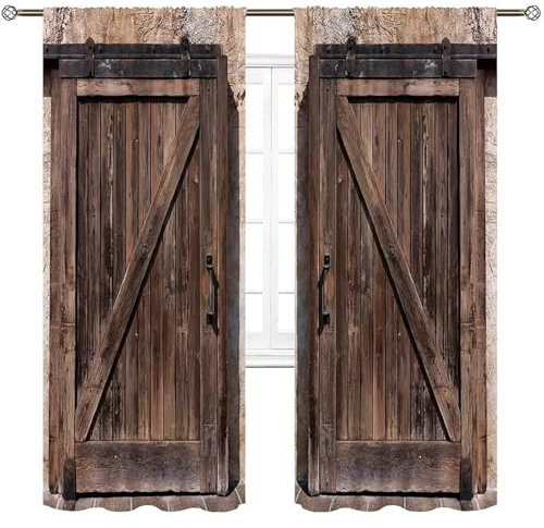IKDZCM Tende da sole per porta in legno con vento pastorale vintage, stile semplice, soggiorno, camera da letto, decorazione per la casa, 2 pannelli WxH/2x140x175cm