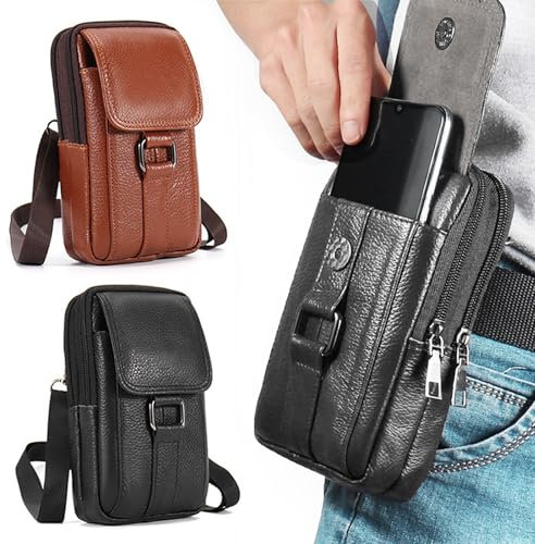 Hwtcjx Étui de Ceinture Pochette Téléphone Holster, Grande Pochette Smartphone, Sacoche Ceinture Homme, Pochette Telephone Portable, Sac Bandoulière Homme, Multi-usages Taille Sac (Noir)