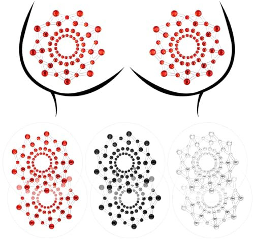 Telooco 3 Paar Kristall Brustwarzenaufkleber Sexy Rhinestone Nipple Cover Sticker Glitzer Strass Quaste Nippelschmuck Nipple Cover Karneval Weihnachten Blütenblatt Tattoo Brustaufkleber für Frauen