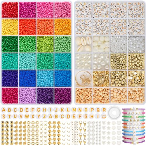 RUBY Cuentas de 3 mm para pulseras, 24 cuentas de cristal de colores para enhebrar, mini juego de cuentas con cuentas de madera, cuentas para enhebrar para hacer pulseras DIY, fiestas, vacaciones