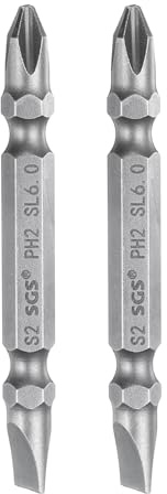 sourcing map 2pcs Magnetic Double Ended Screwdriver Bit 6mm PH2/SL6 2.56 Length 1/4 Hex Shank S2 Steel Phillips Cross Slotted Flat Screw Driver Bit