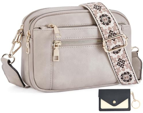 JinDouer UmhäNgetasche Damen Pu Leder, Crossbody Bag mit Breitem Schultergurt, Kleine Handtasche mit Vielen FäChern - Tasche (Grau)