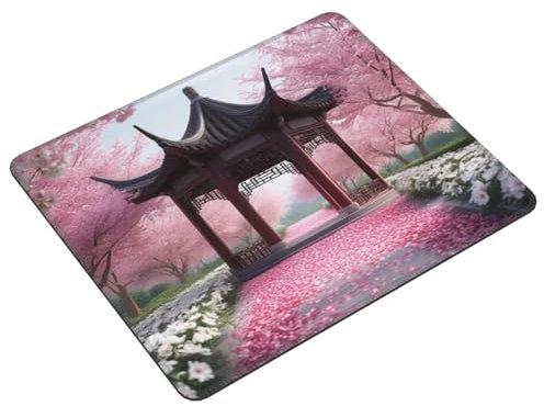 Mauspad Kiosk Kirschblüten, Multifunktionales Schreibtischunterlage, Genähten Kanten Tisch-Schutz Unterlage, rutschfeste Mousepad für Gaming Büro,Verbessert Präzision Geschwindigkeit 300x250mm E-22