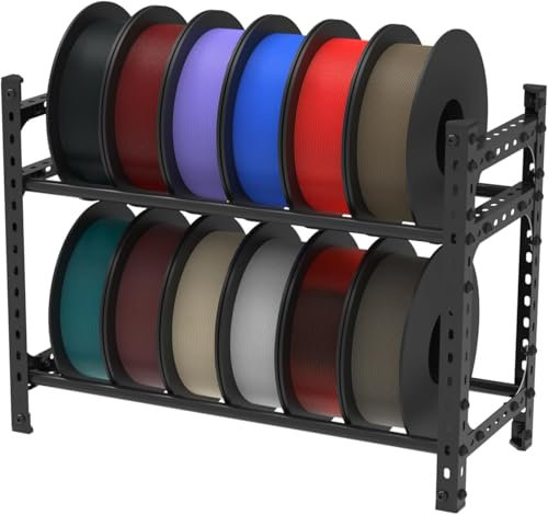 Toaiot Zubehör für 3D-Drucker, Wandhalterung, Filamentspeicher: schwarzes Metallregal mit 2 Ebenen zur Aufbewahrung von Filamentspulen ABS PLA TPU PETG Holz
