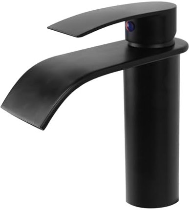 VirtuGro Rubinetto Bagno Lavabo Rubinetto a Cascata con Cartucce in Ceramica Risparmio Idrico Miscelatore Monocomando Caldo e Freddo Regolabile in Acciaio inox Argento/Nero (Nero)