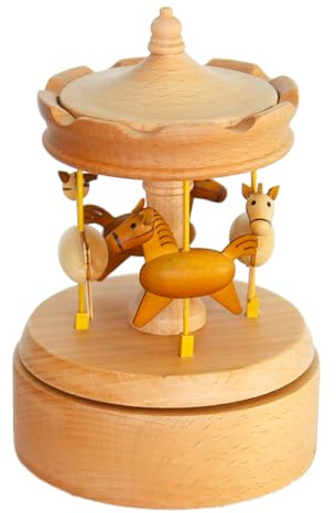 VOANZO Carousel Music Box, Wooden Vintage Music Box Beautiful Handmade Wooden Crafts Birthday Home Decor Table Decor Crafts Collection