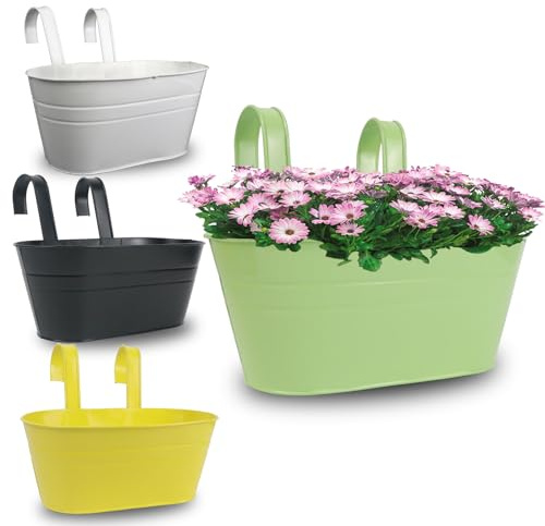 Celebration Directre 4PCS Hanging Plant Pots Outdoor Metal Hanging Flower Pots Large Balcony Planters Bucket Pots flower Plant Holder for Balcony Fence Garden Home Decor