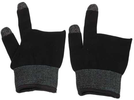 2 Finger Gaming Handschuhe, Atmungsaktiv, Schweißabweisend, Schwarz | 1 Paar, Touchscreen Kompatibel für Handyspiele, Silver Fiber, Spandex und Thermofuse, für Damen und Herren
