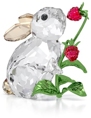 Swarovski Idyllia Hase und Himbeeren, Zartes Kaninchen mit Glänzenden Metallakzenten, Golden-Shadow-Effekt an den Ohren und am Schwanz sowie 374 Facetten, Größe: 5.3 x 3.3 x 5.3 cm