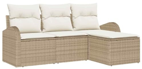 vidaXL Sofa Set mit Kissen 4 pcs Beige und Weiß Poly-Rattan, Modulares Outdoor-Sofa, Garten- und Terrassen-Sitzmöbel, leicht und langlebig, UV-beständige Materialien