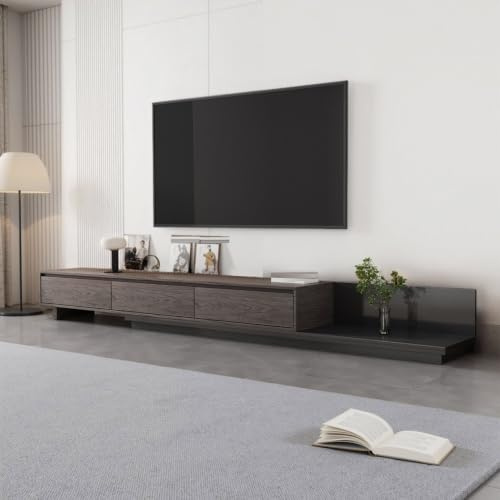 Extendable TV Stand Cabinet 200-330 cm Wide, Modern TV Unit with 3 Drawers, Space Saving Design for 65 to 100+ Inch TVs, for Lounge, Bedroom & Apartment, Multiple Colours(Dark Walnut)