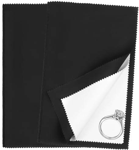 2 Stück Silberputztuch für Schmuck,Schwarz 16 X 25 cm Großes Weiches Poliertuch,Double Sided Schmuck Reinigung Silbertuch,Wiederverwendbares Schmuckpoliertuch für Gold Silber und Platin