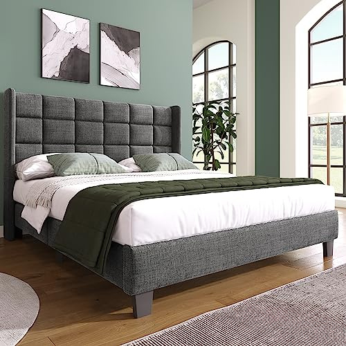 Ball & Cast Polsterbett (140x200cm) Doppelbett - Gepolstertes Kopfteil + Lattenrost, Zeitsparende Montage, Ohne Matratze, Grau