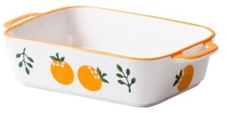 Plato para hornear Plato de cerámica for horno casero especial rectangular doble orejas espaguetis(Yellow,L)