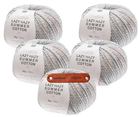 Rico Design CREATIVE LAZY HAZY SUMMER COTTON DK PATINA Premium Wolle 5 x 50g Luftiger Twistlook für sommerliche Tops und Tücher mit mySearose Label