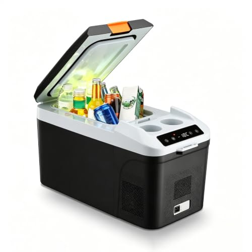 Nevera Portátil 12V Compresor 15L, Congelador Coche Eléctrico -22 ℃ A 20 ℃ | Con Toma Para el Encendedor, Nevera Silenciosa 35dB con Correa y Portavasos para Camión Barco Casa