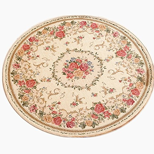 Ukeler Rustikaler Teppich mit Rosenmuster, Vintage, traditionell, rund, 100% maschinenwaschbar, Shabby-Landhausstil, Teppich für Schlafzimmer, 100 x 100 cm